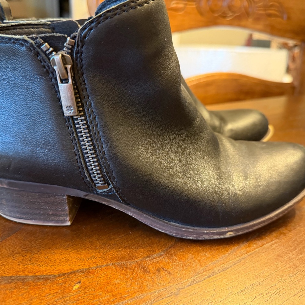 Lucky Brand Black Leather Ankle Booties with Side Zip Accent